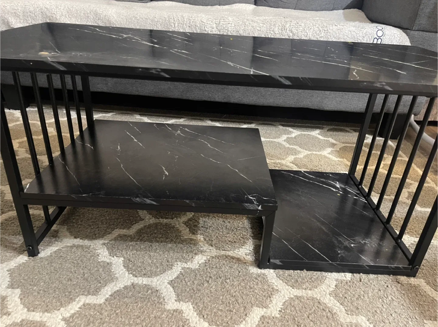 Black Marble Coffee Table with Shelf