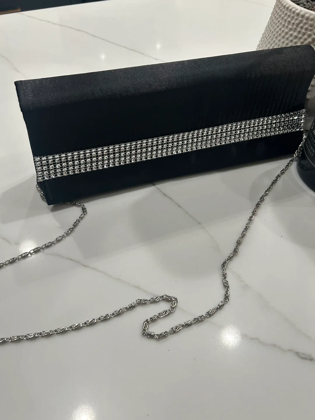 Black Evening Clutch with Rhinestone Detail image indicator(2)