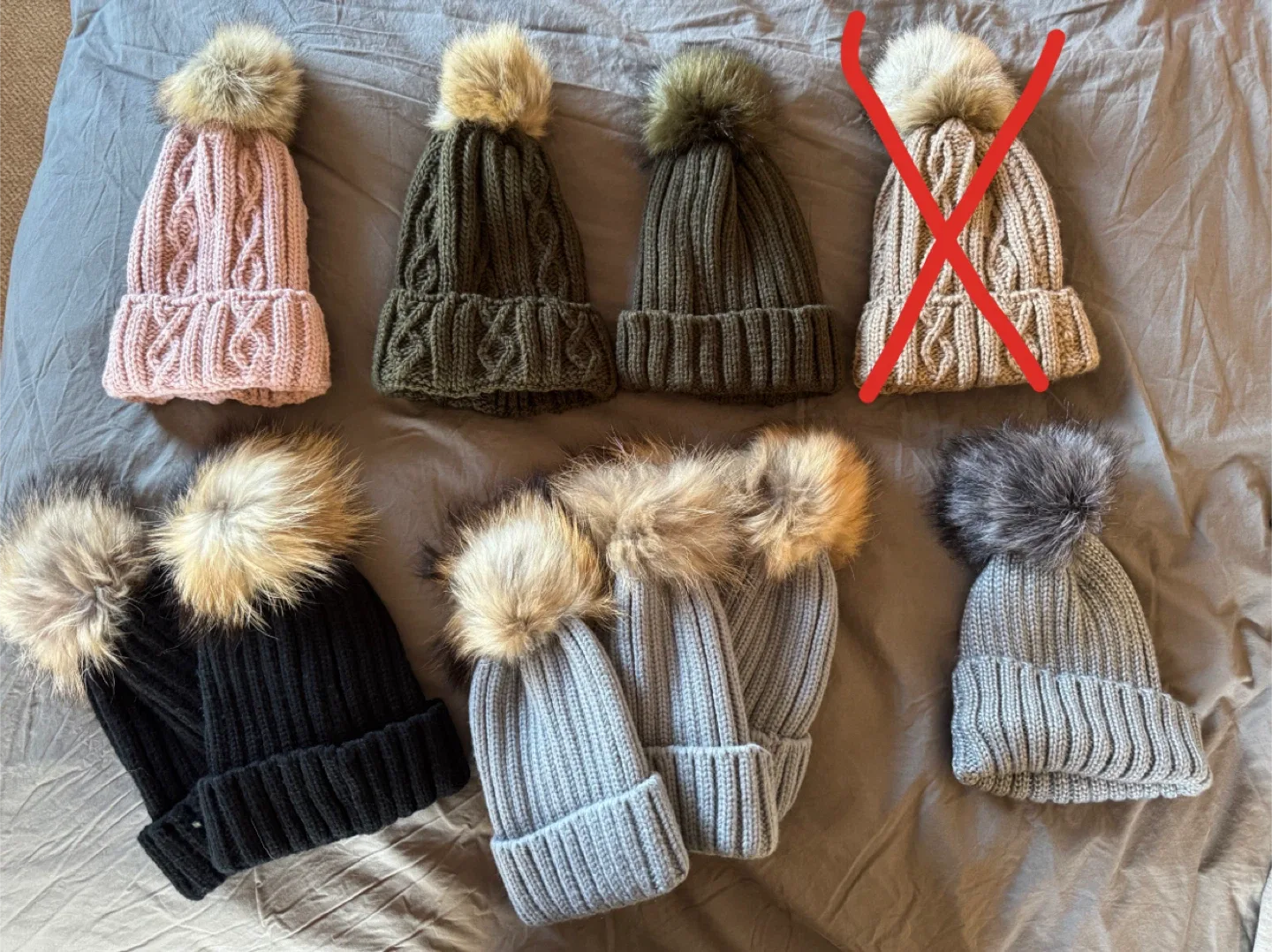 Knitted Beanies with Pom Poms