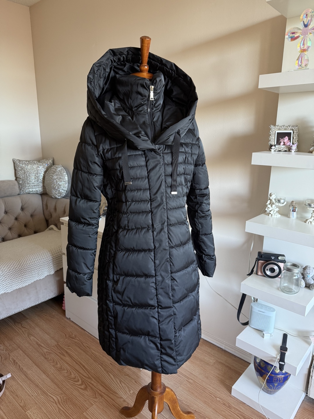 Black Puffer Coat with Hood