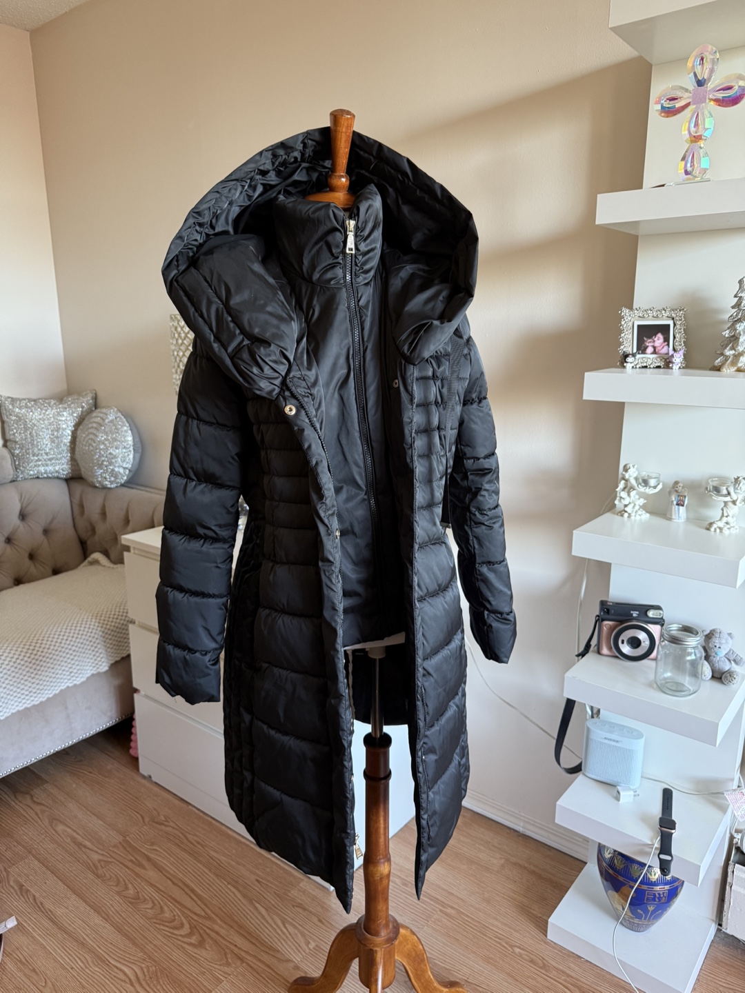 Black Puffer Coat with Hood - photo 2