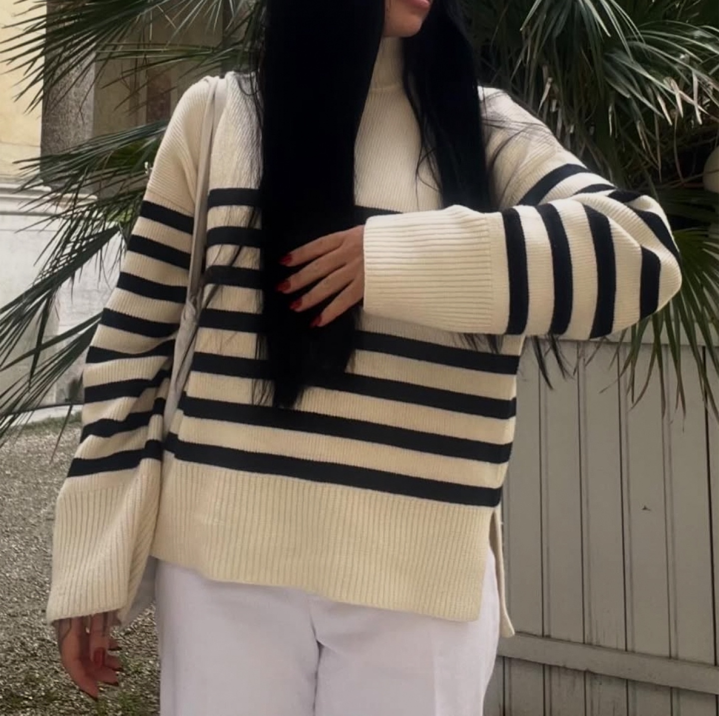 Striped Knit Sweater with Button Detail - photo 5