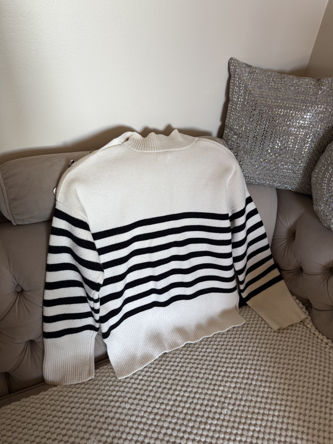 Striped Knit Sweater with Button Detail - photo 4
