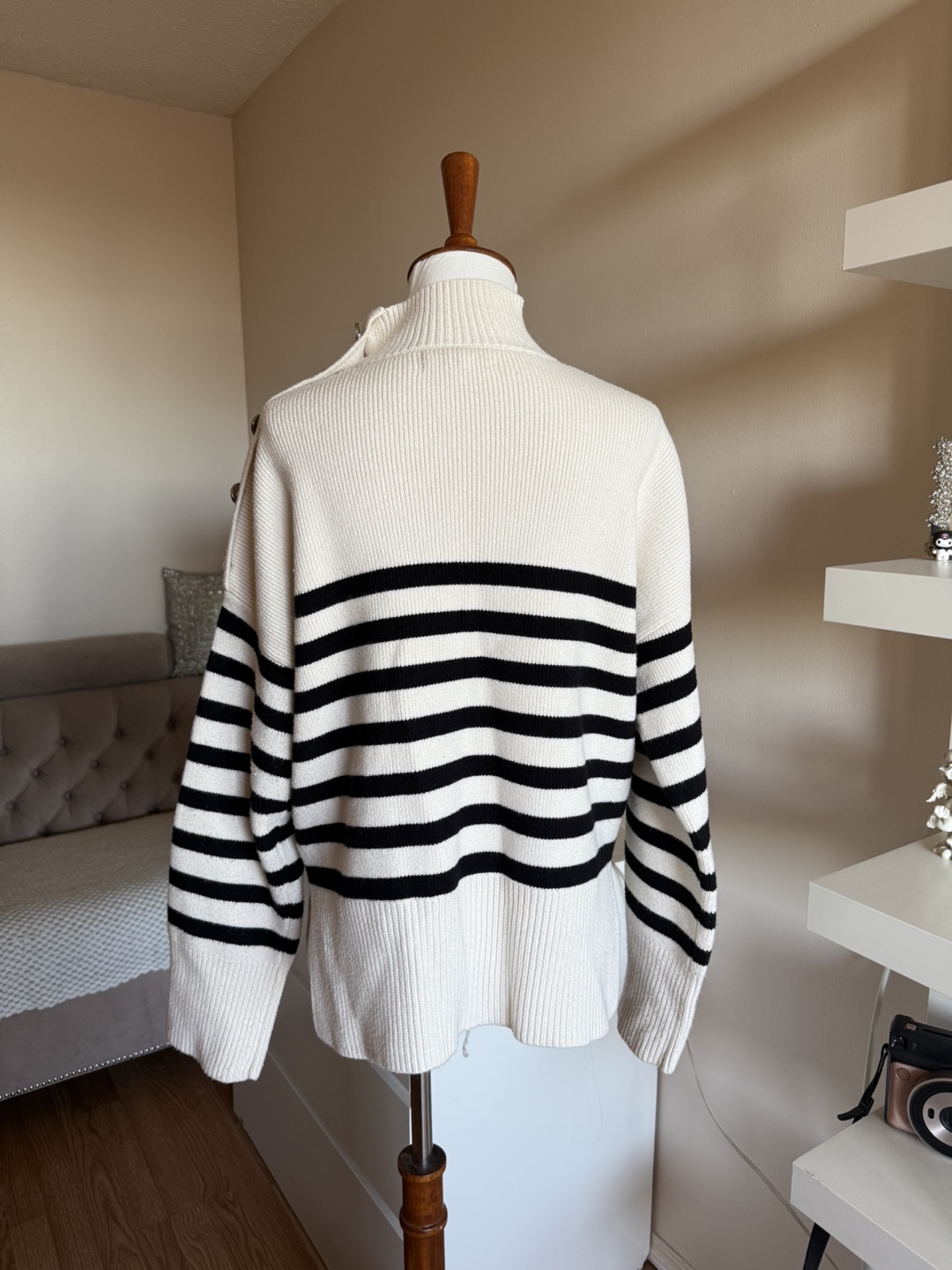 Striped Knit Sweater with Button Detail - photo 2