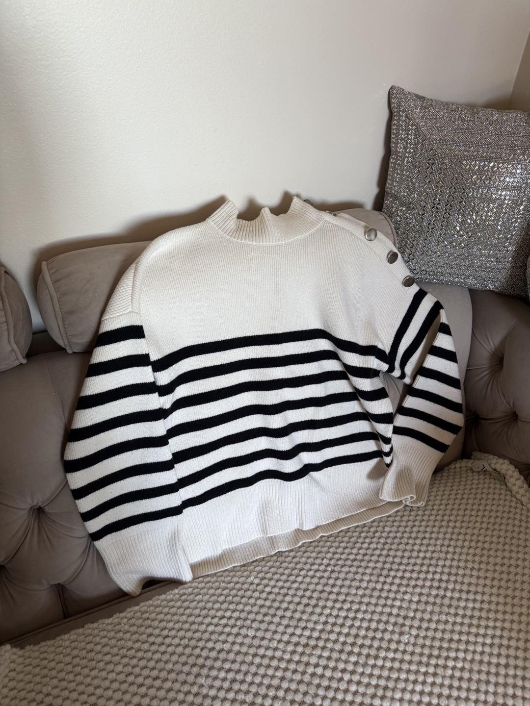 Striped Knit Sweater with Button Detail - photo 3