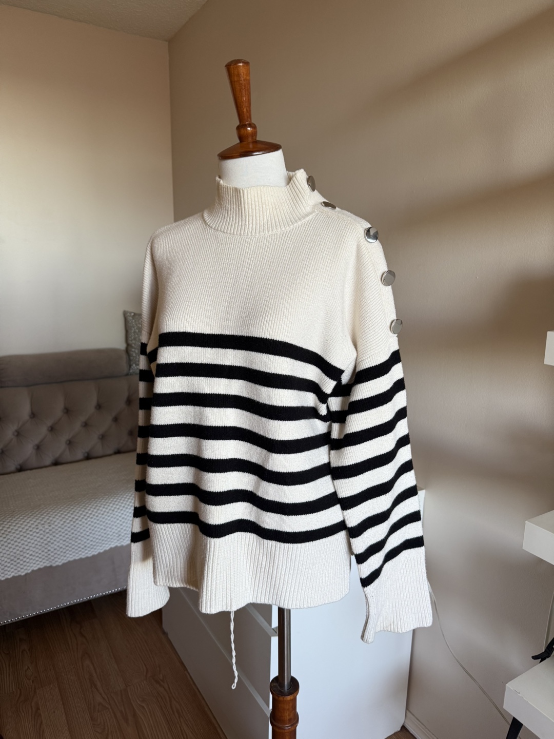 Striped Knit Sweater with Button Detail