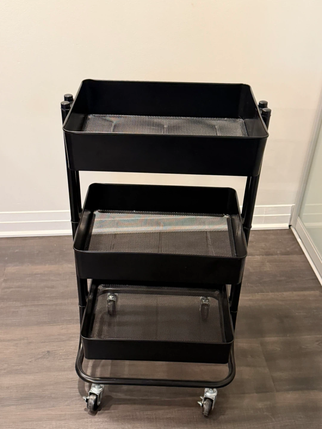 Black Utility 3-Tier Rolling Cart