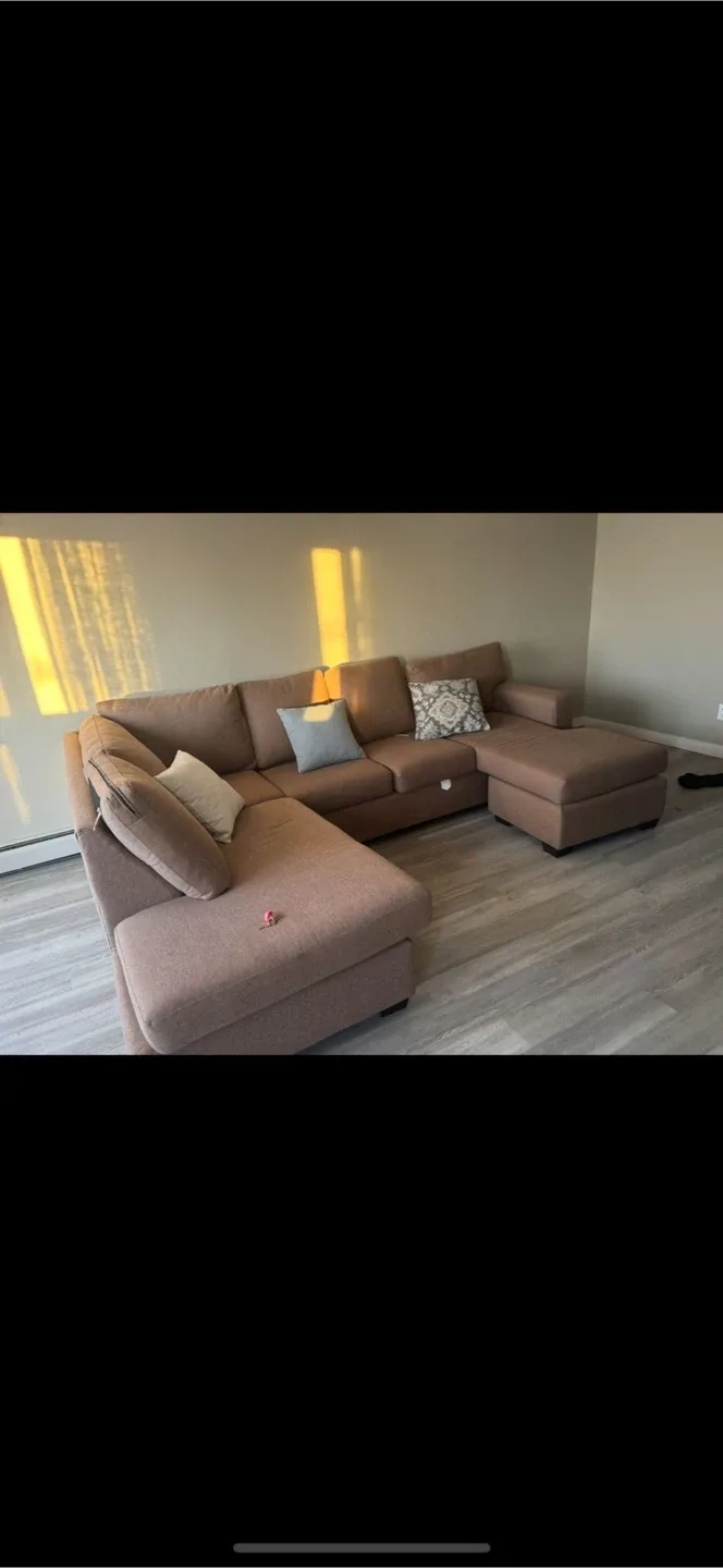 Brown Sectional Sofa with Ottoman