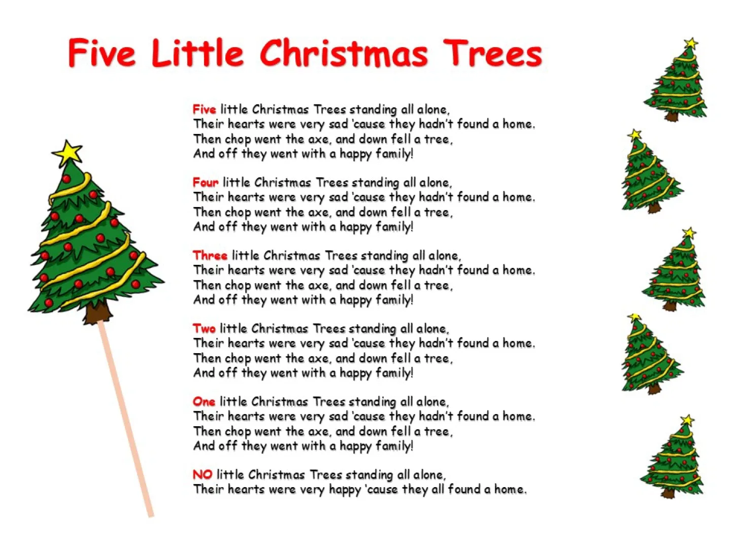 Five Little Christmas Trees Song and Props