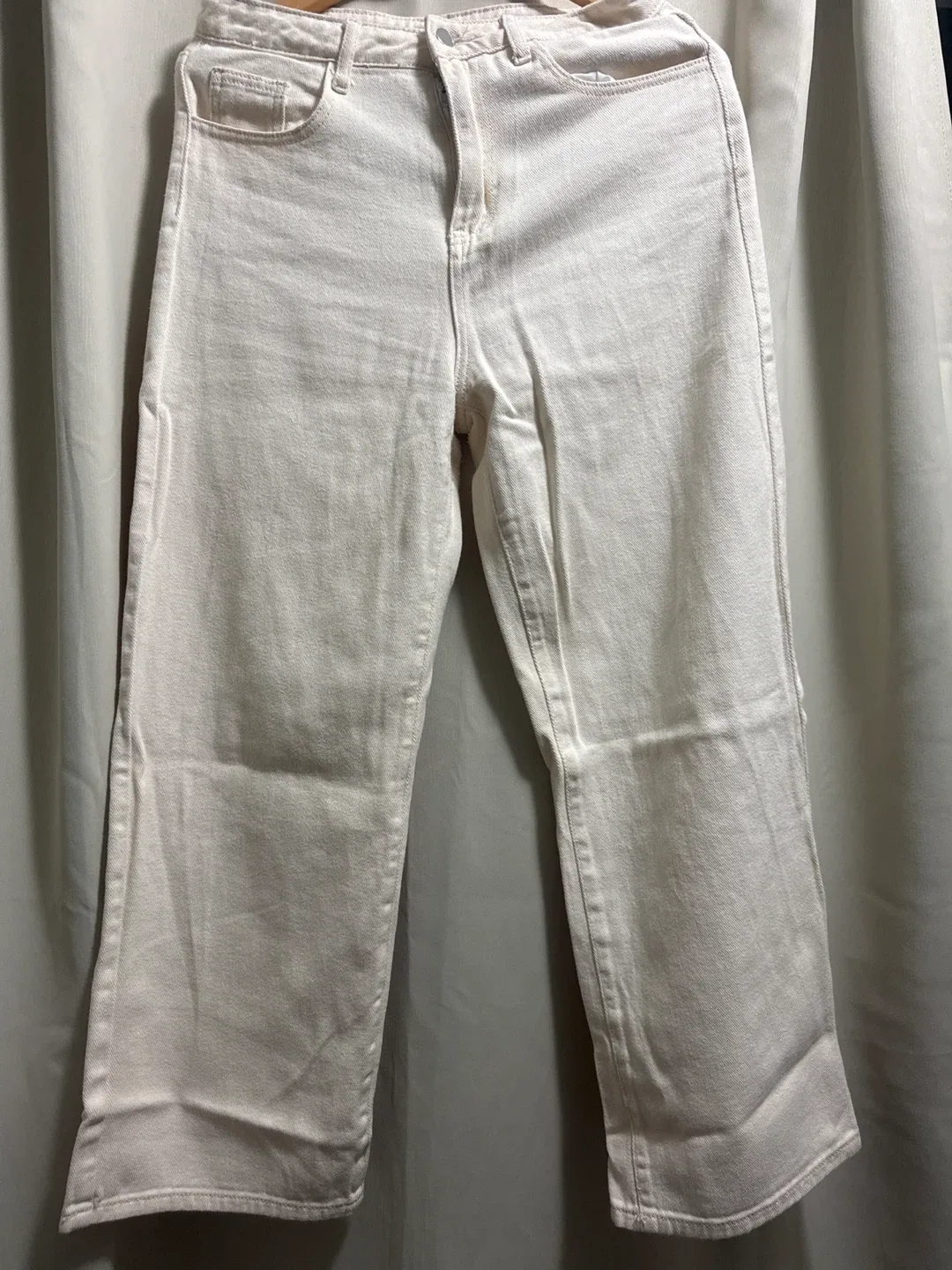 Dazy Cream Wide Leg Jeans - Size L