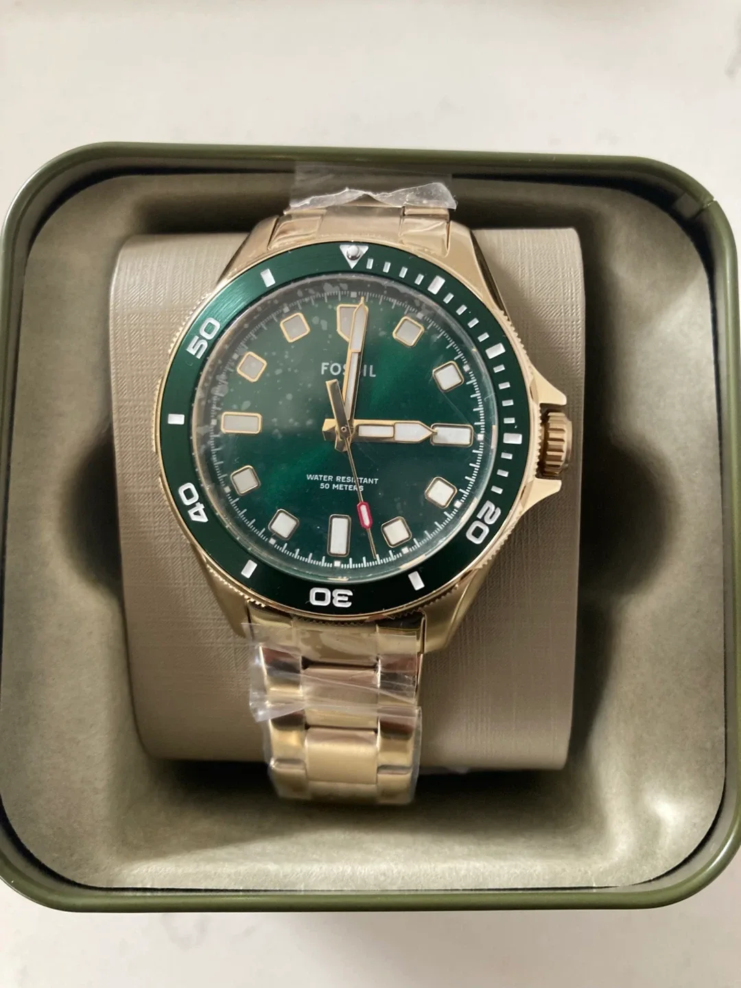 New Fossil BQ2884 Gold/Green Watch with Box