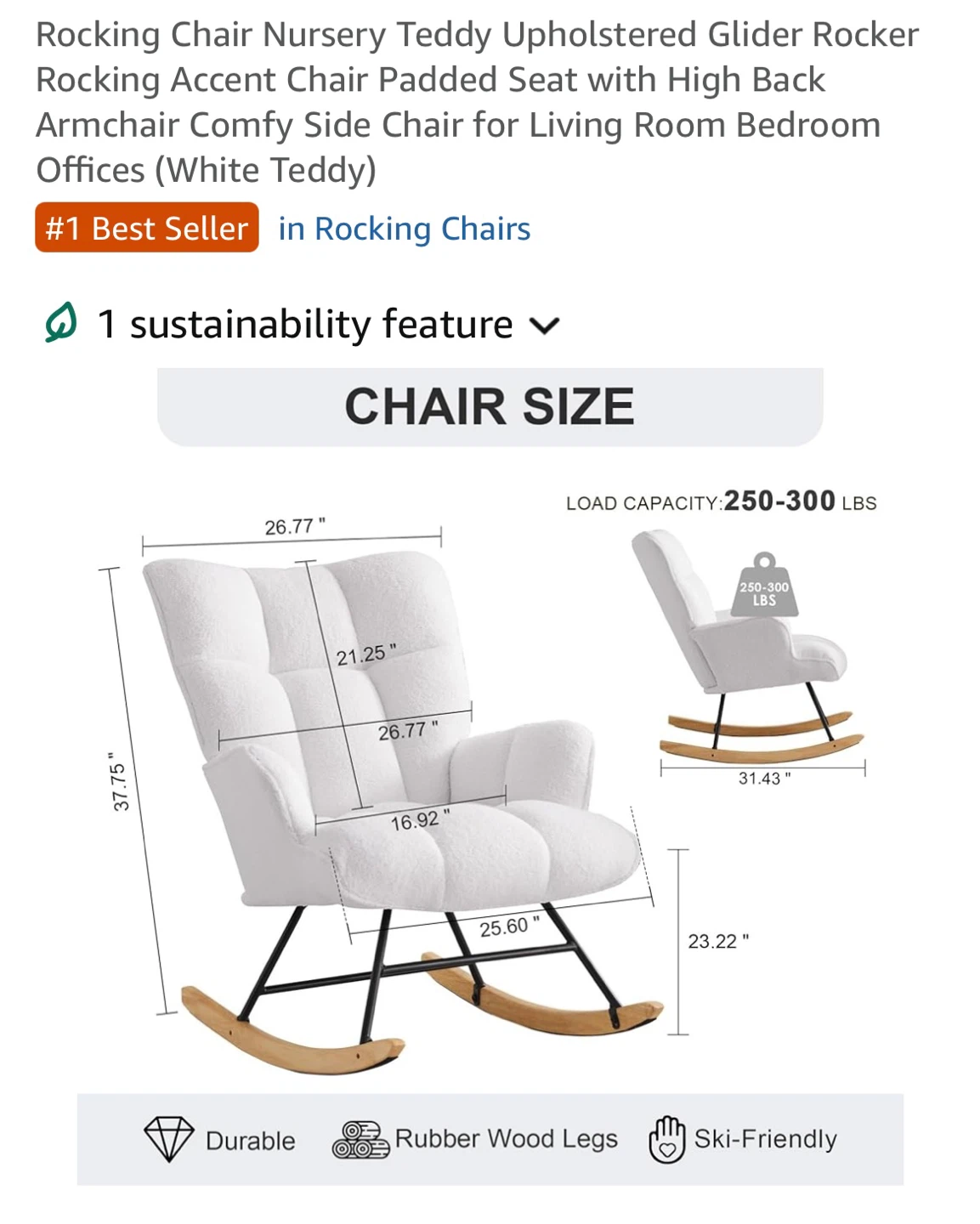 Rocking Accent Chair - White Teddy Upholstered Glider - photo 3