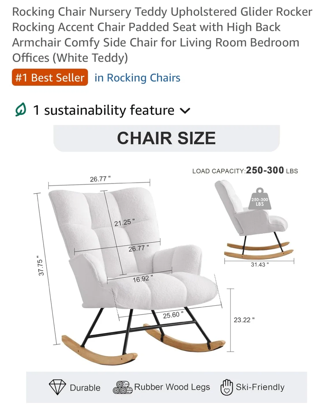 Rocking Accent Chair - White Teddy Upholstered Glider image indicator(3)