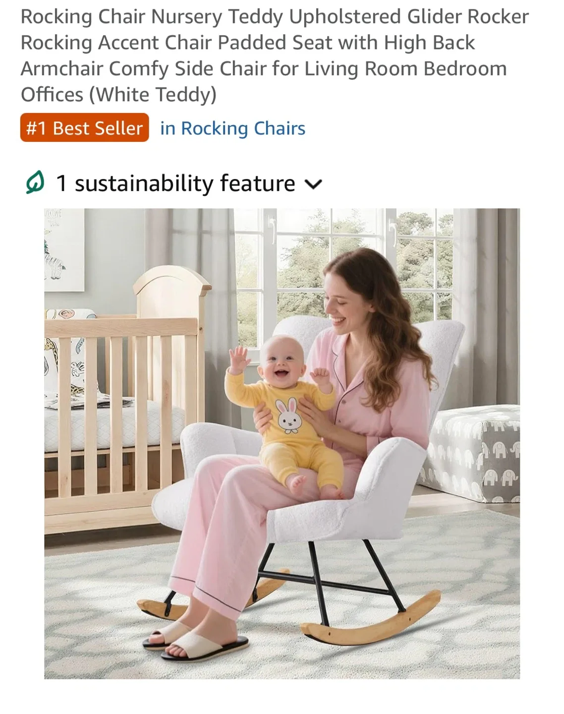 Rocking Accent Chair - White Teddy Upholstered Glider image indicator(2)