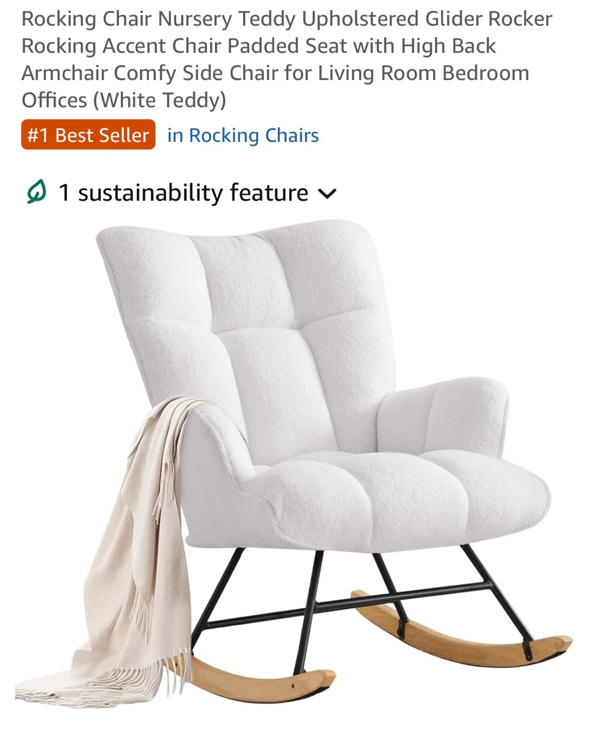 Rocking Accent Chair - White Teddy Upholstered Glider