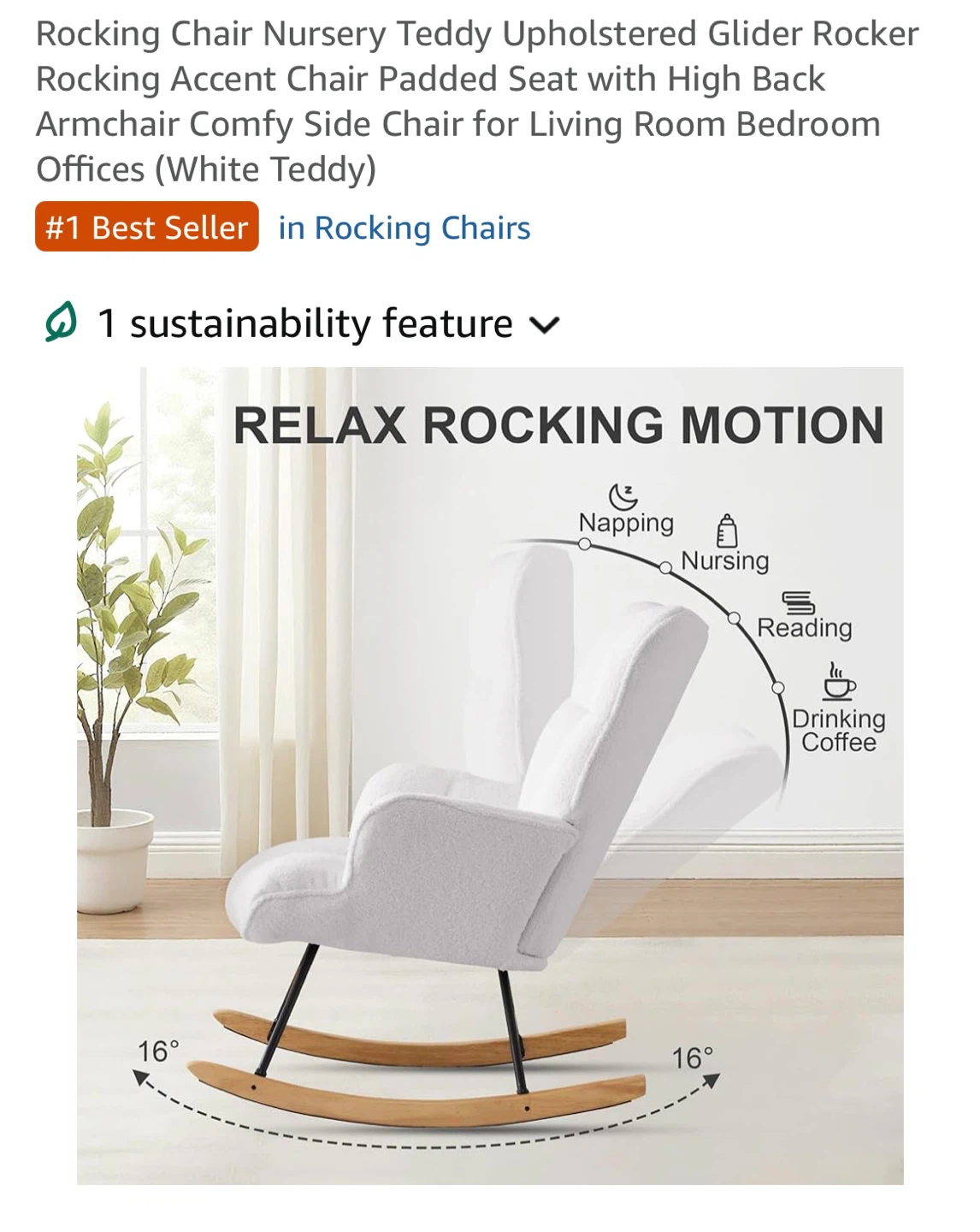 Rocking Accent Chair - White Teddy Upholstered Glider - photo 4
