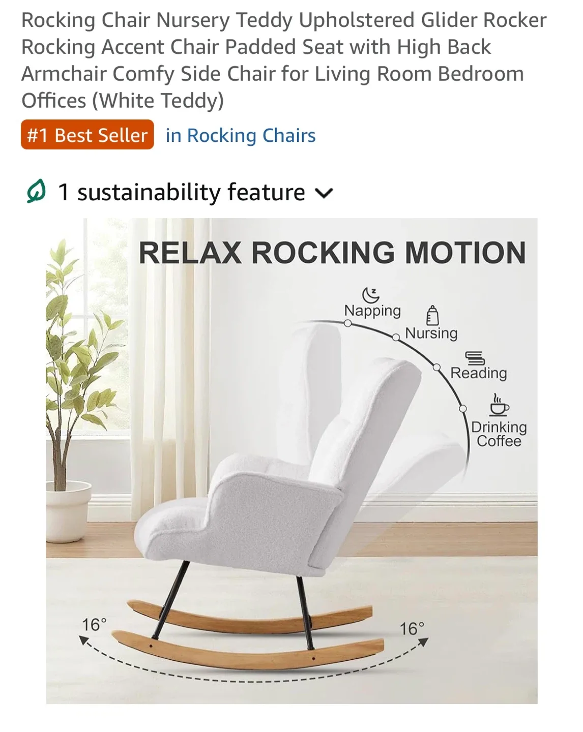 Rocking Accent Chair - White Teddy Upholstered Glider image indicator(4)