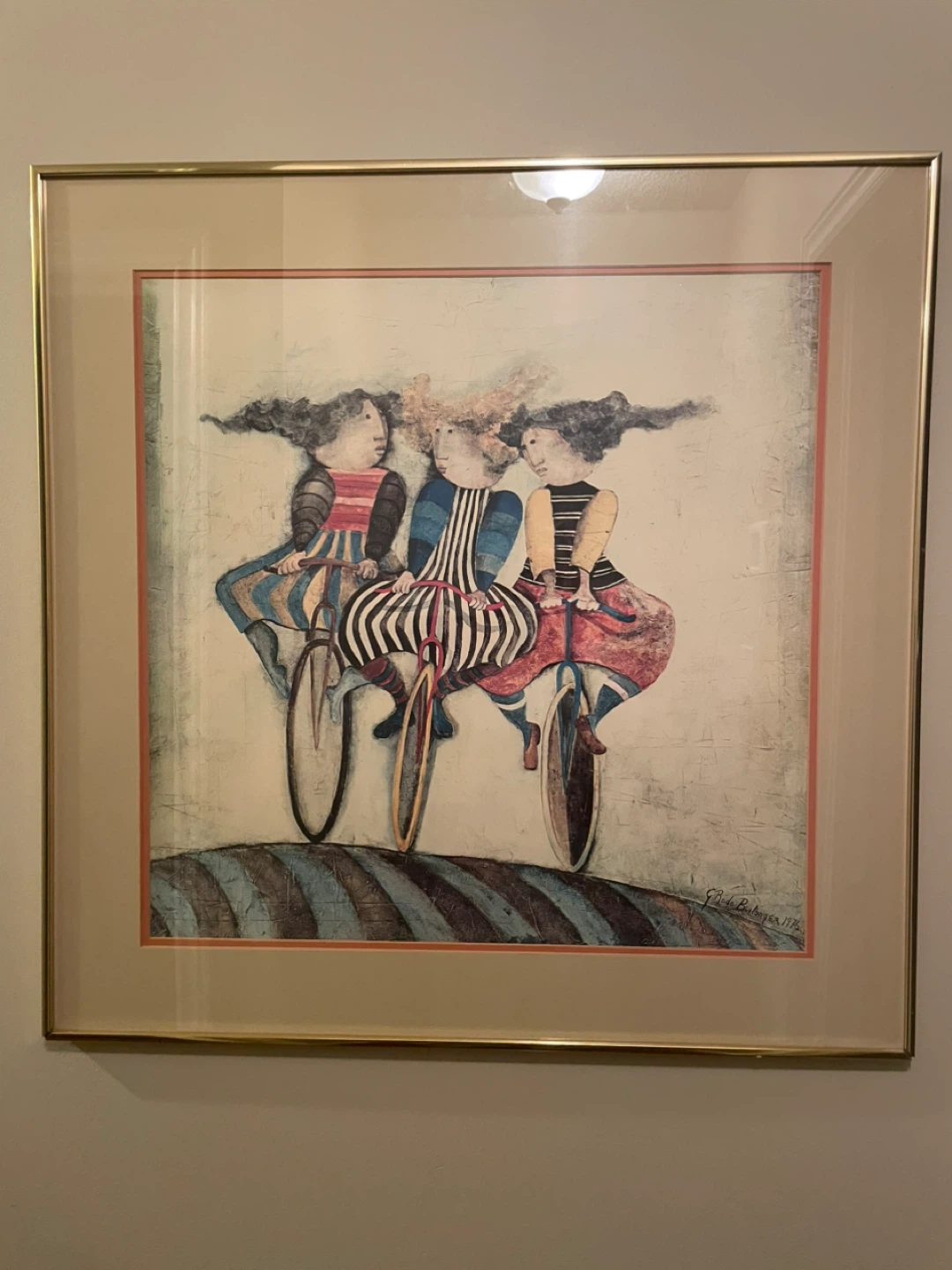 Gold-Framed Wall Art – 3 Girls on Bicycles ✨ Beautiful 30” x 30”
