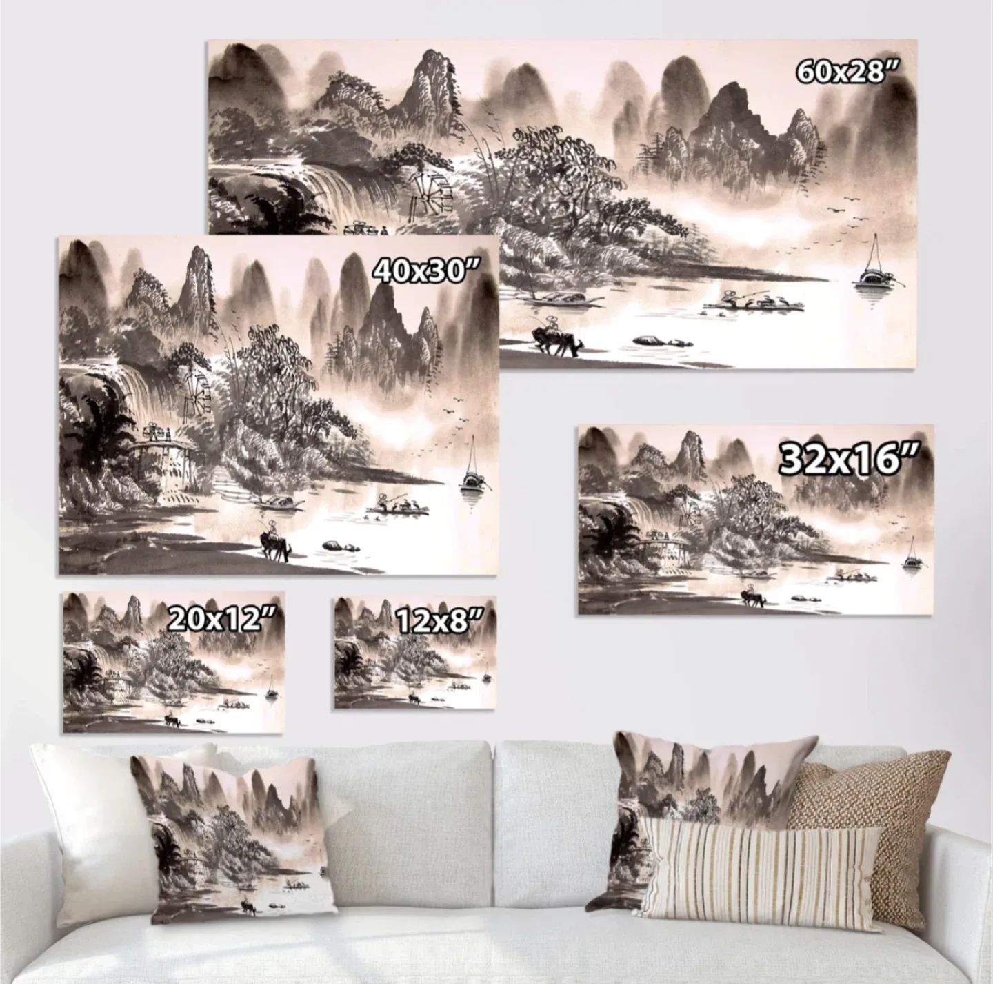 Wayfair 60”x28” Canvas landscape chinese Ink Painting ($250 new) image indicator(2)