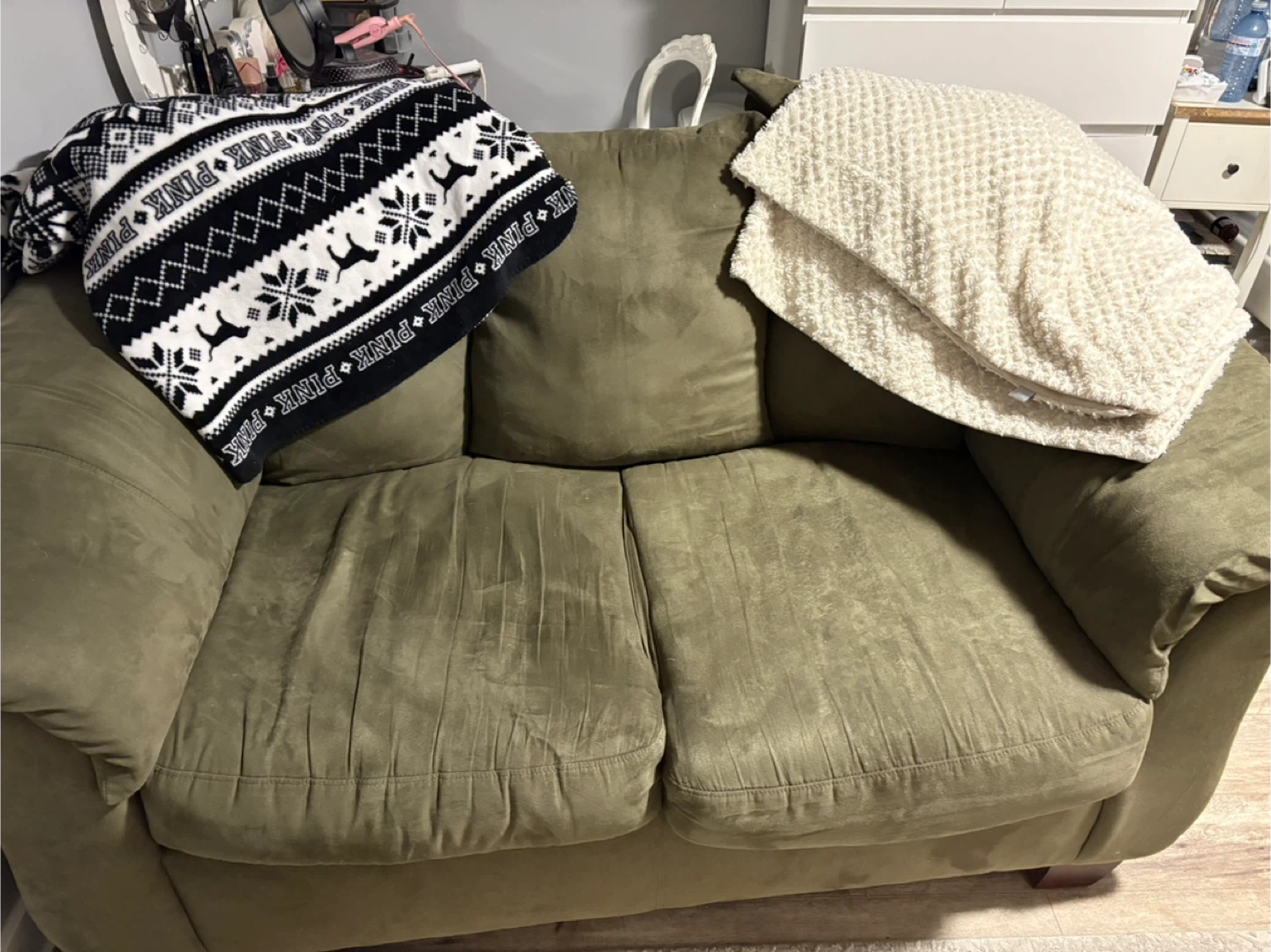 Olive Green Loveseat Sofa