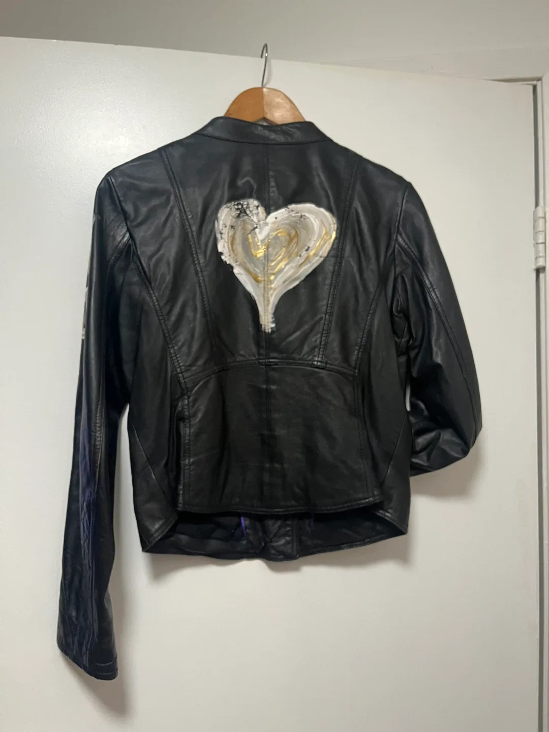 Black lambs, leather MEXX, jacket, custom painted, and designed