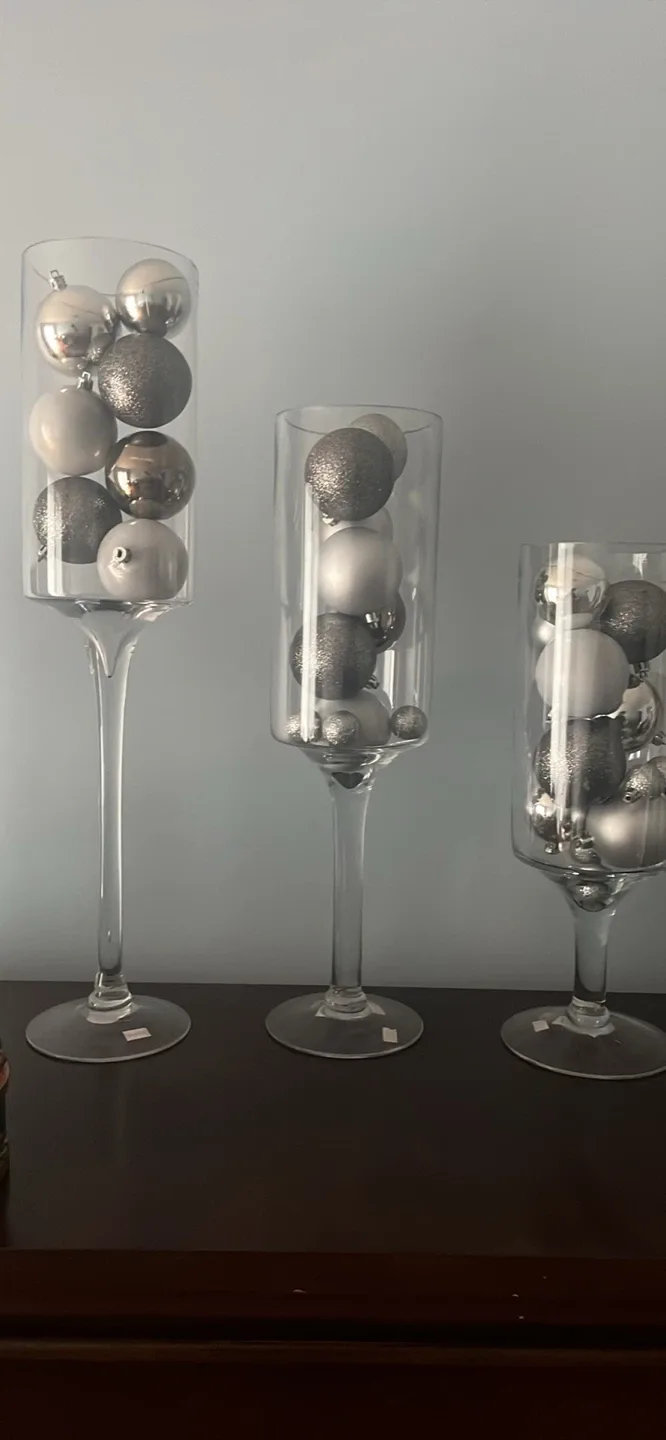 Set of 3 Clear Glass Candle Holders