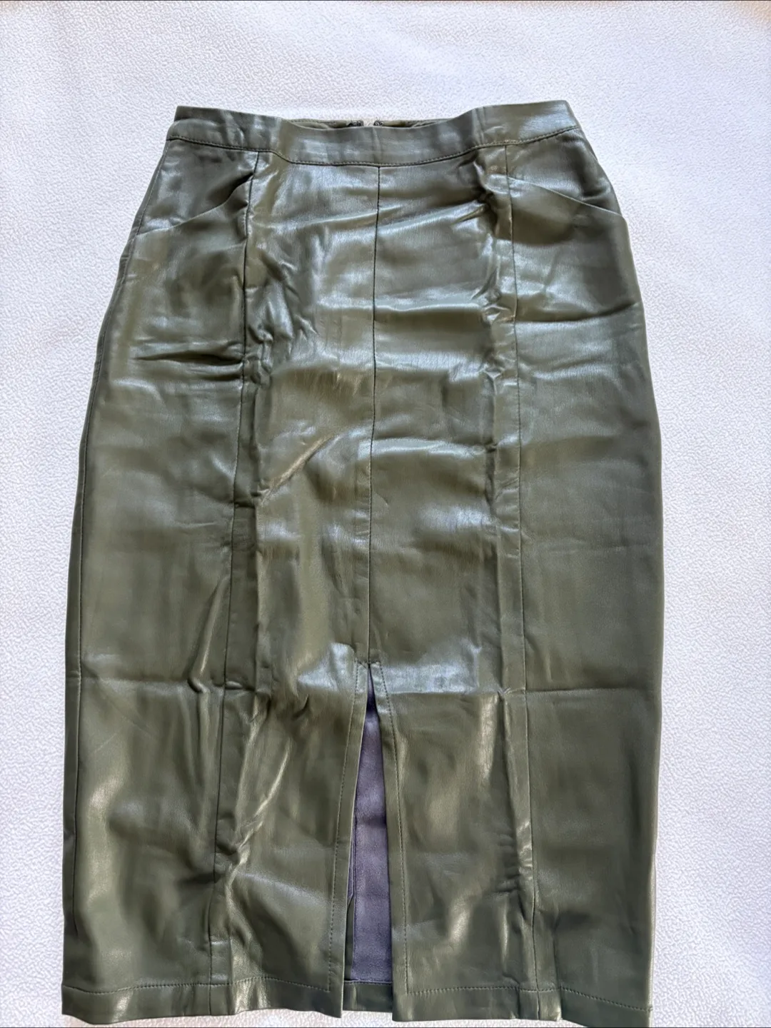 Who What Wear Olive Green Faux Leather Skirt - Size 2