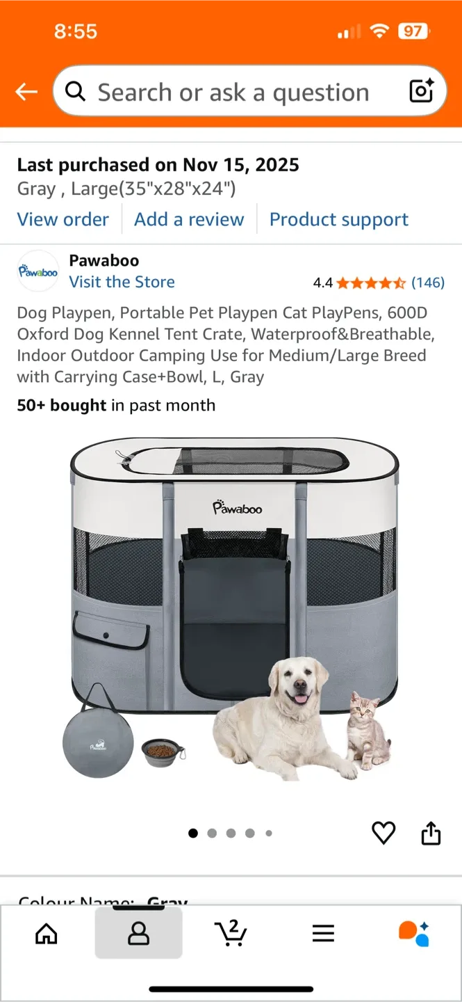 Pawaboo Dog Playpen - Large, Gray