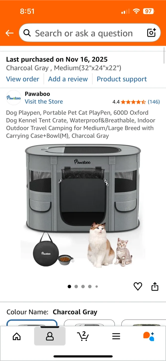 Pawaboo Dog/Cat Playpen - Charcoal Gray, Medium