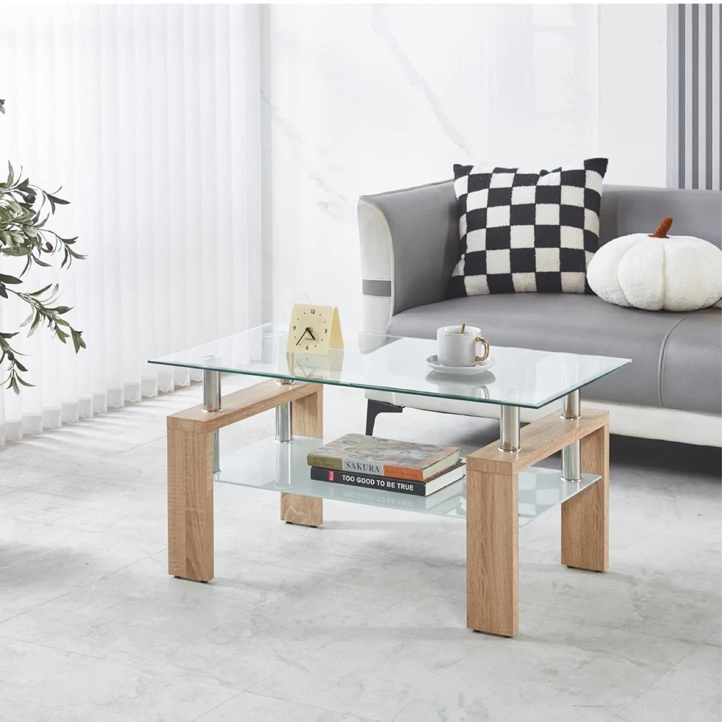 Glass Top Coffee Table with Shelf