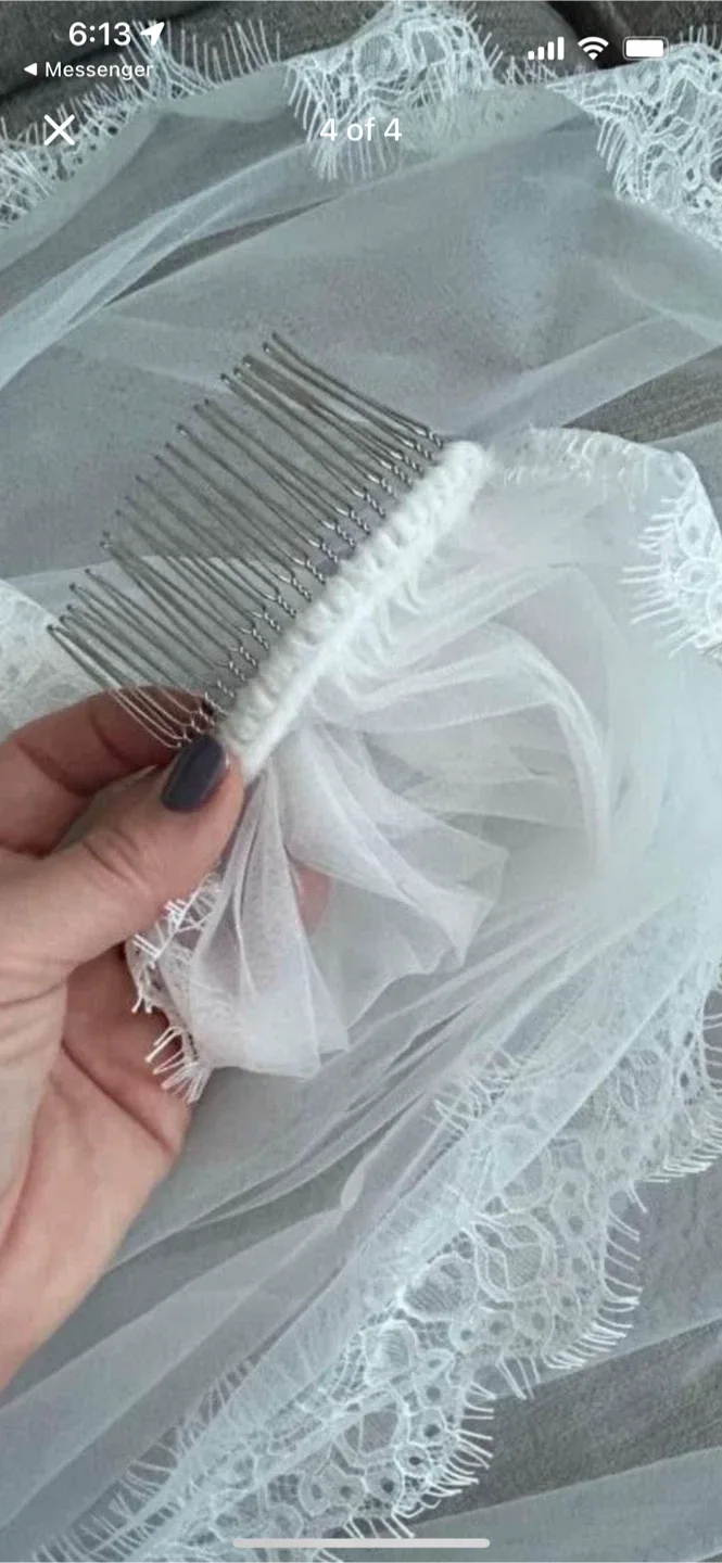 Wedding Veil with Lace Trim - soft white & ivory image indicator(6)