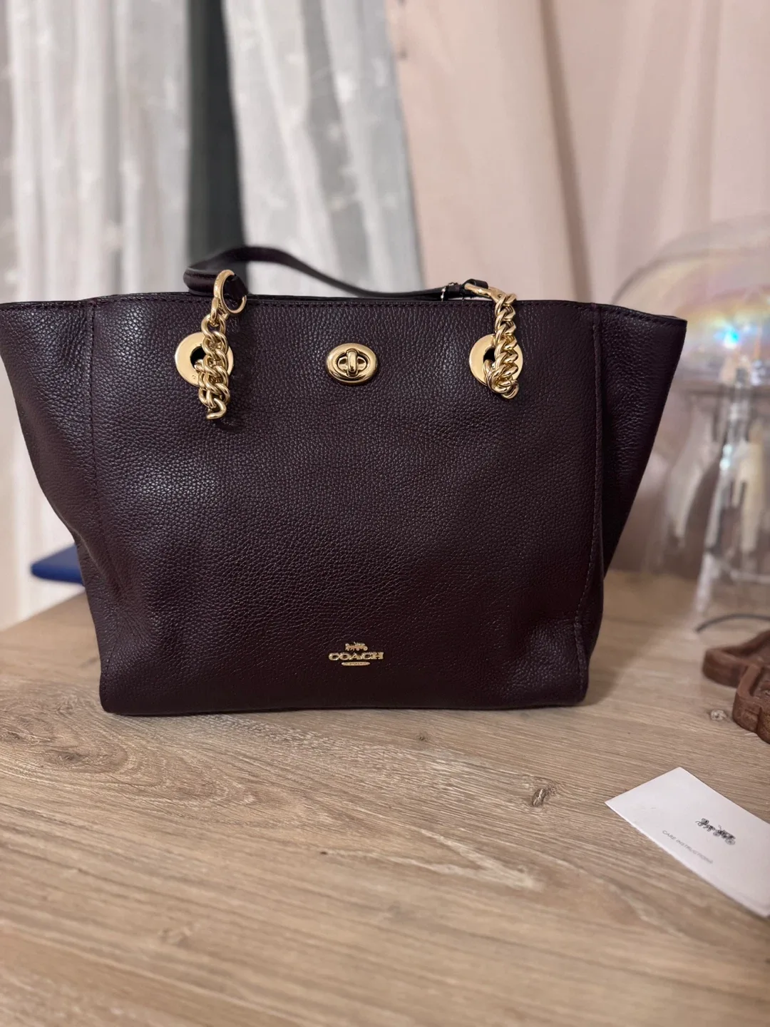 Coach Leather Handbag – Burgundy – Gold Chain image indicator(2)