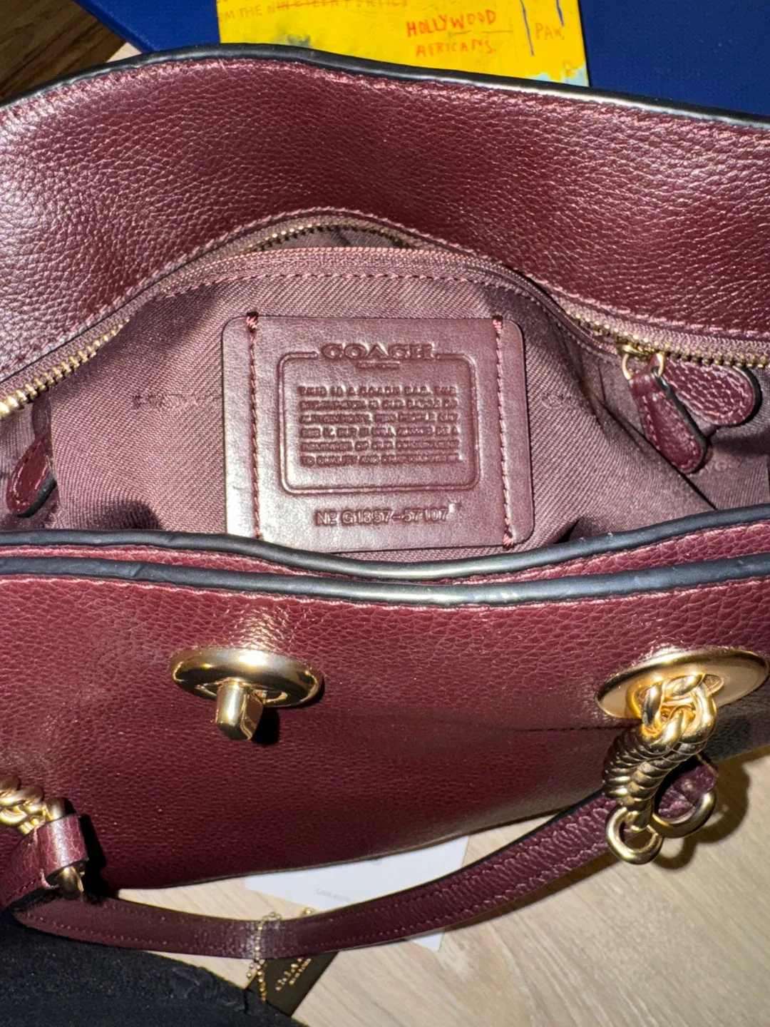 Coach Leather Handbag – Burgundy – Gold Chain image indicator(3)
