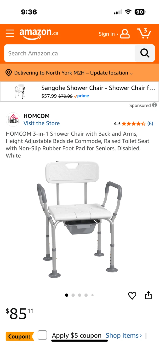 HOMCOM 3-in-1 Shower Chair
