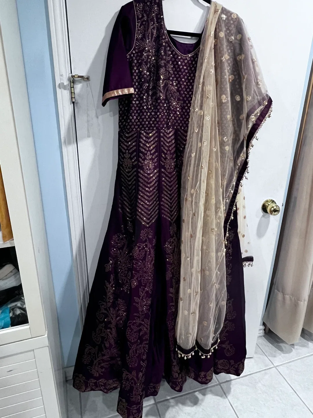 Burgundy & Gold Embroidered Anarkali Suit