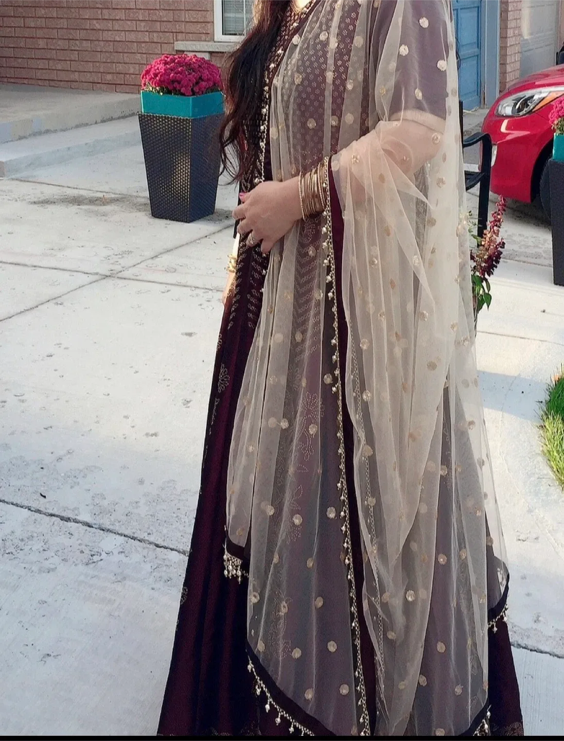 Burgundy & Gold Embroidered Anarkali Suit image indicator(2)