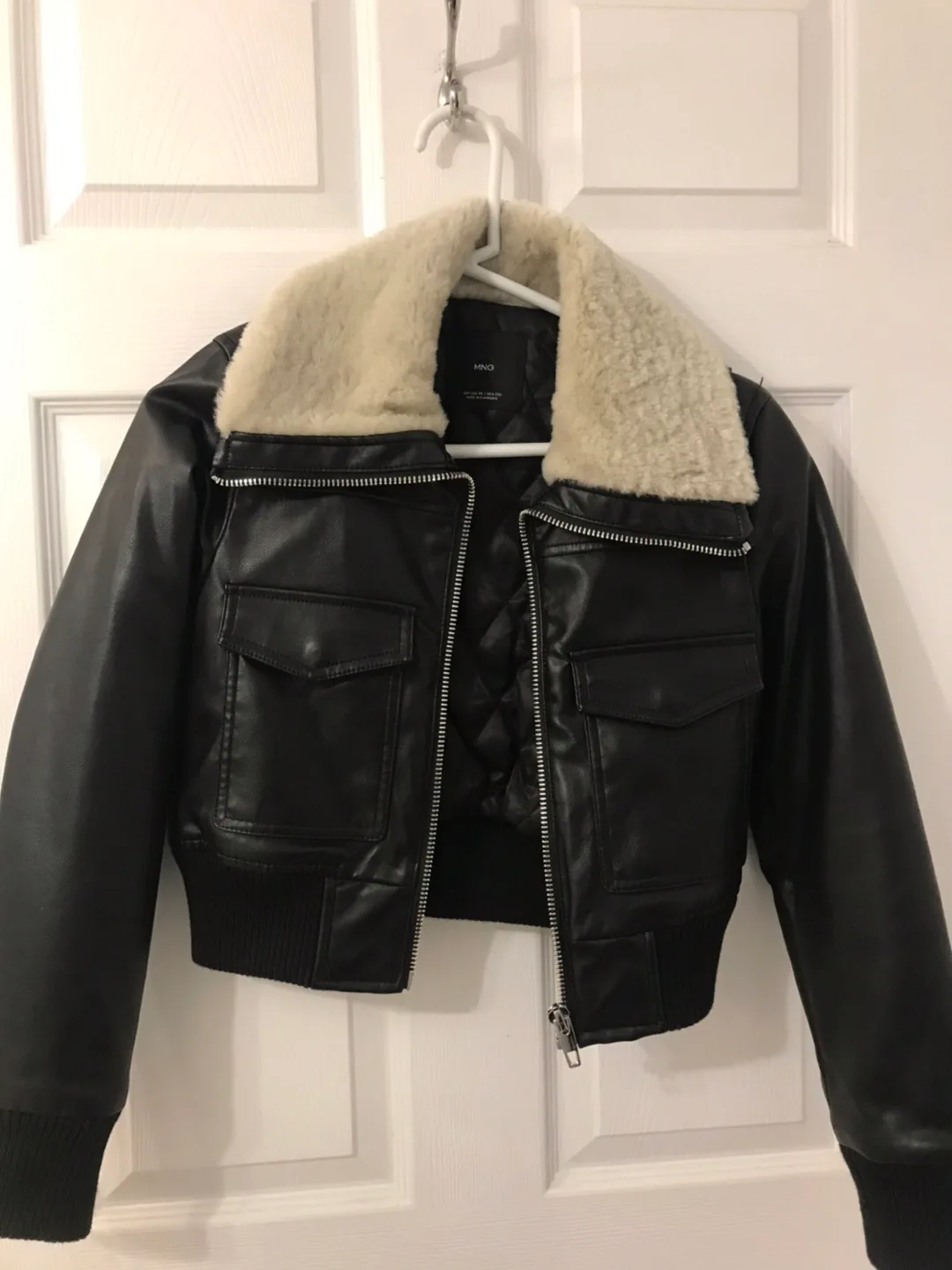 MNG Black Faux Leather Jacket, Size XS