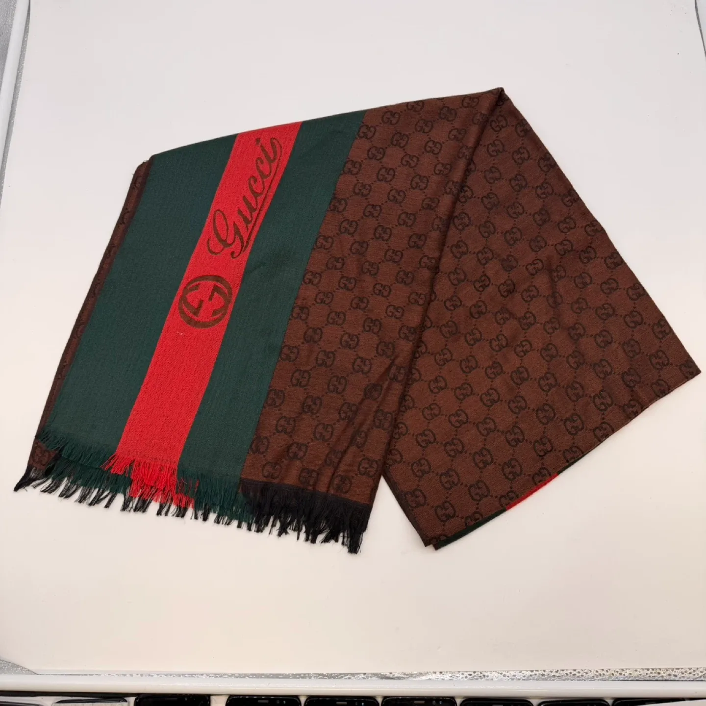Gucci-Style Brown GG Monogram Scarf – Unisex image indicator(4)