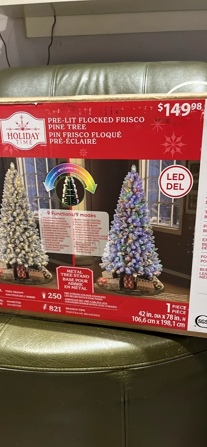 NEW Holiday Time 6.5' Pre-lit Flocked Frisco Pine Christmas Tree