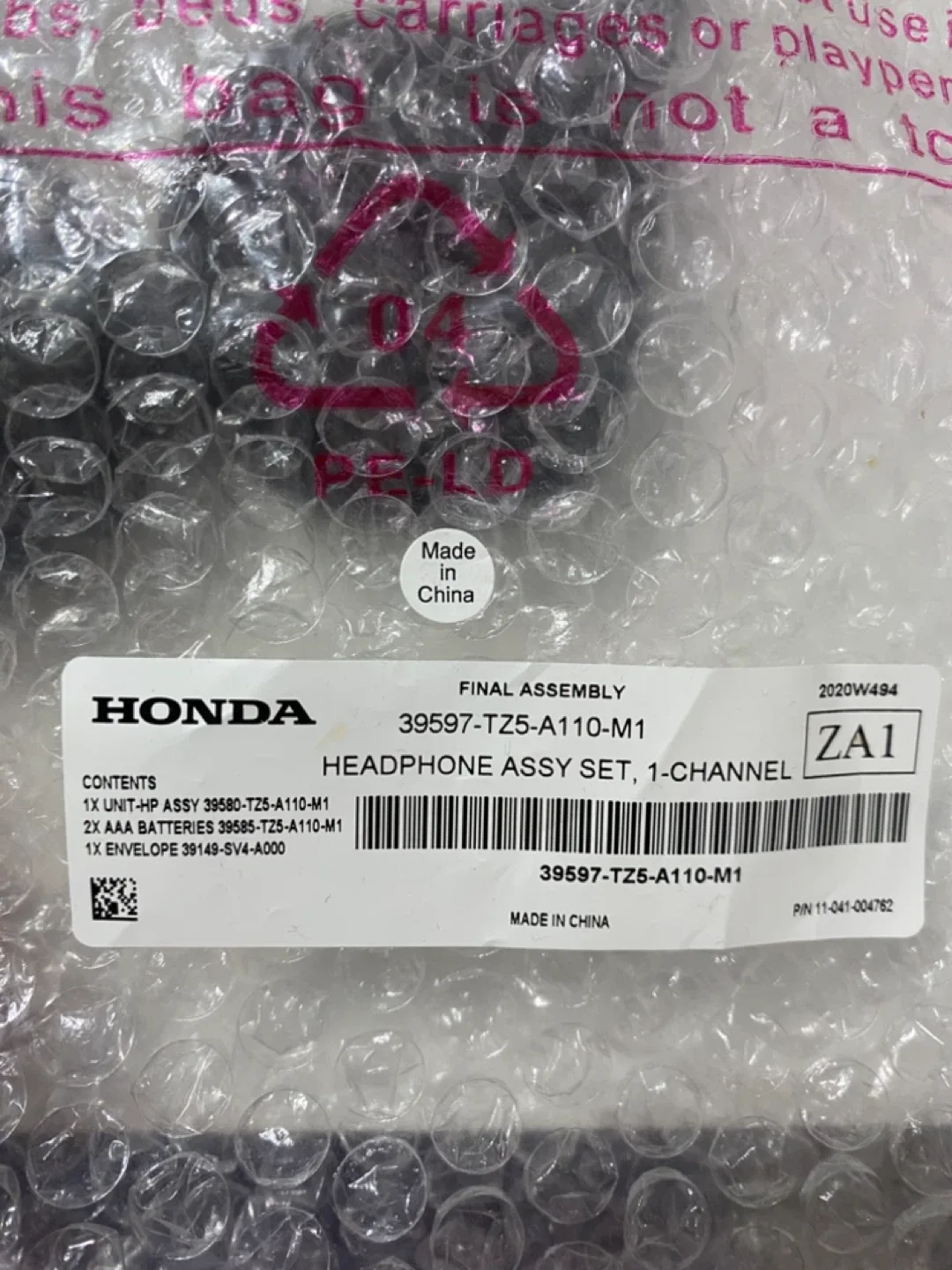 Brand New Honda Headphone Assy Set, 1-Channel image indicator(3)