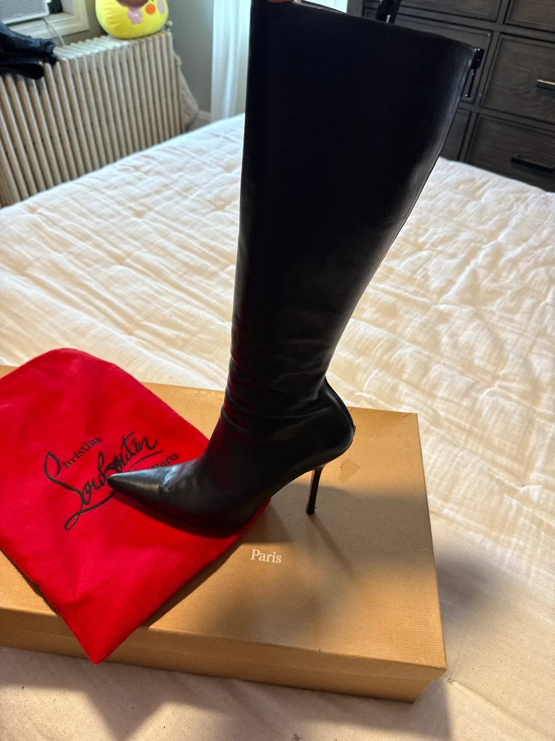 Christian Louboutin Black Leather Knee High Boots - Size 7.5