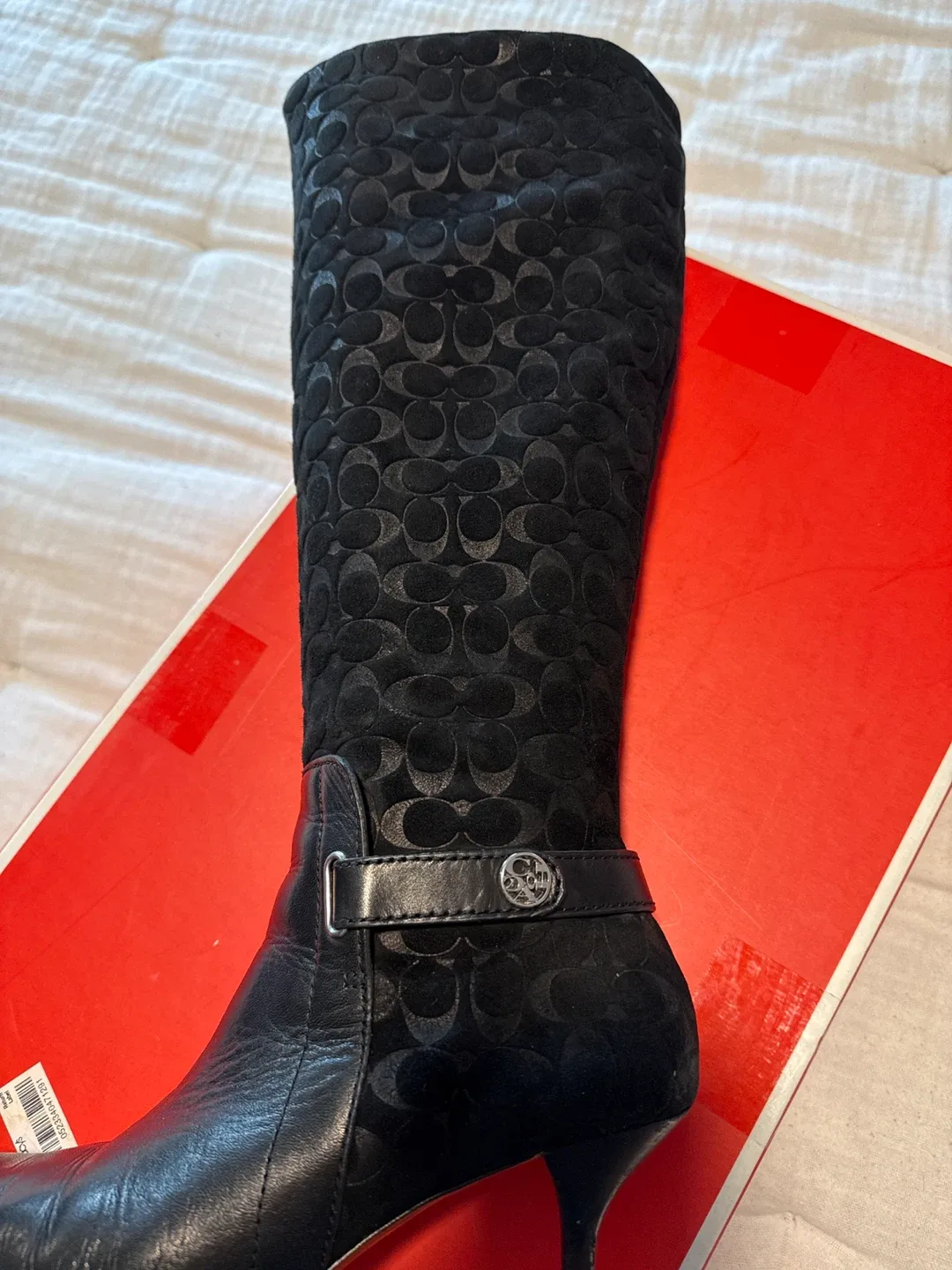 Coach Fara 8CM EMBS SDE/MAT CLF Black Boots - Size 7 image indicator(2)