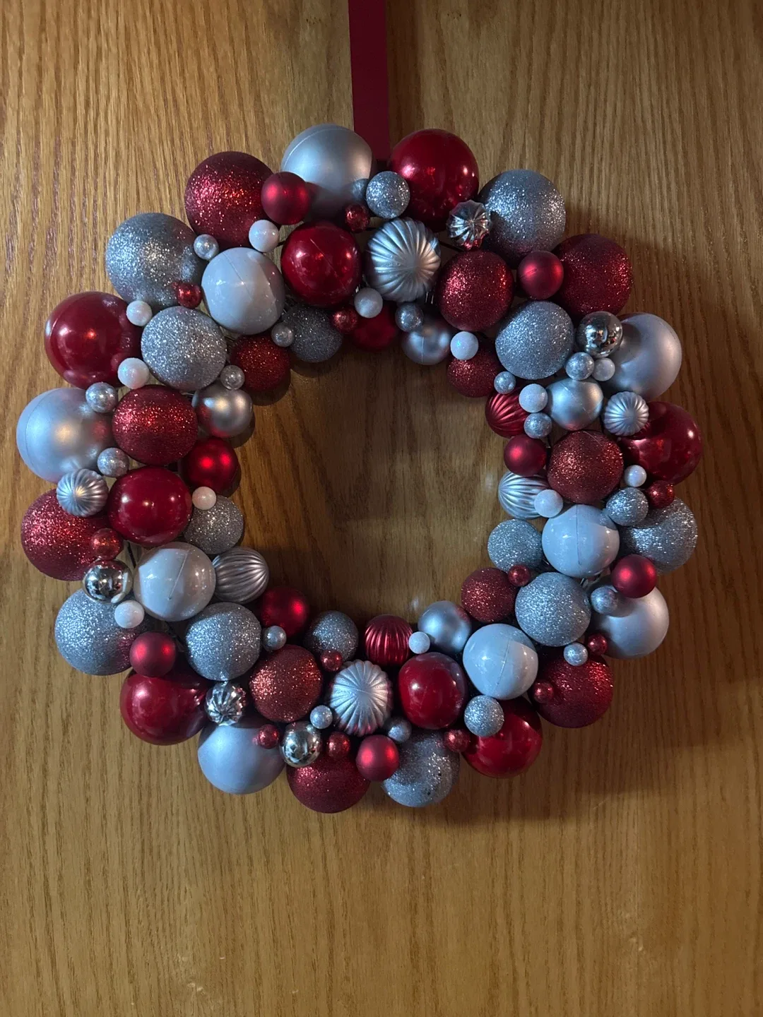 Red & Silver Christmas Ornament Wreath