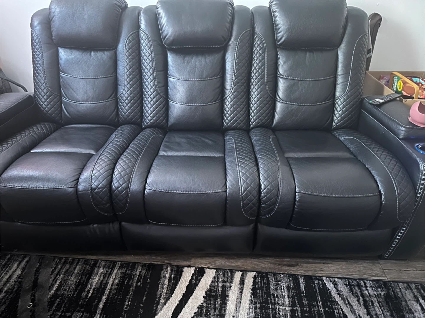 Black Leather Reclining Sofa - photo 3
