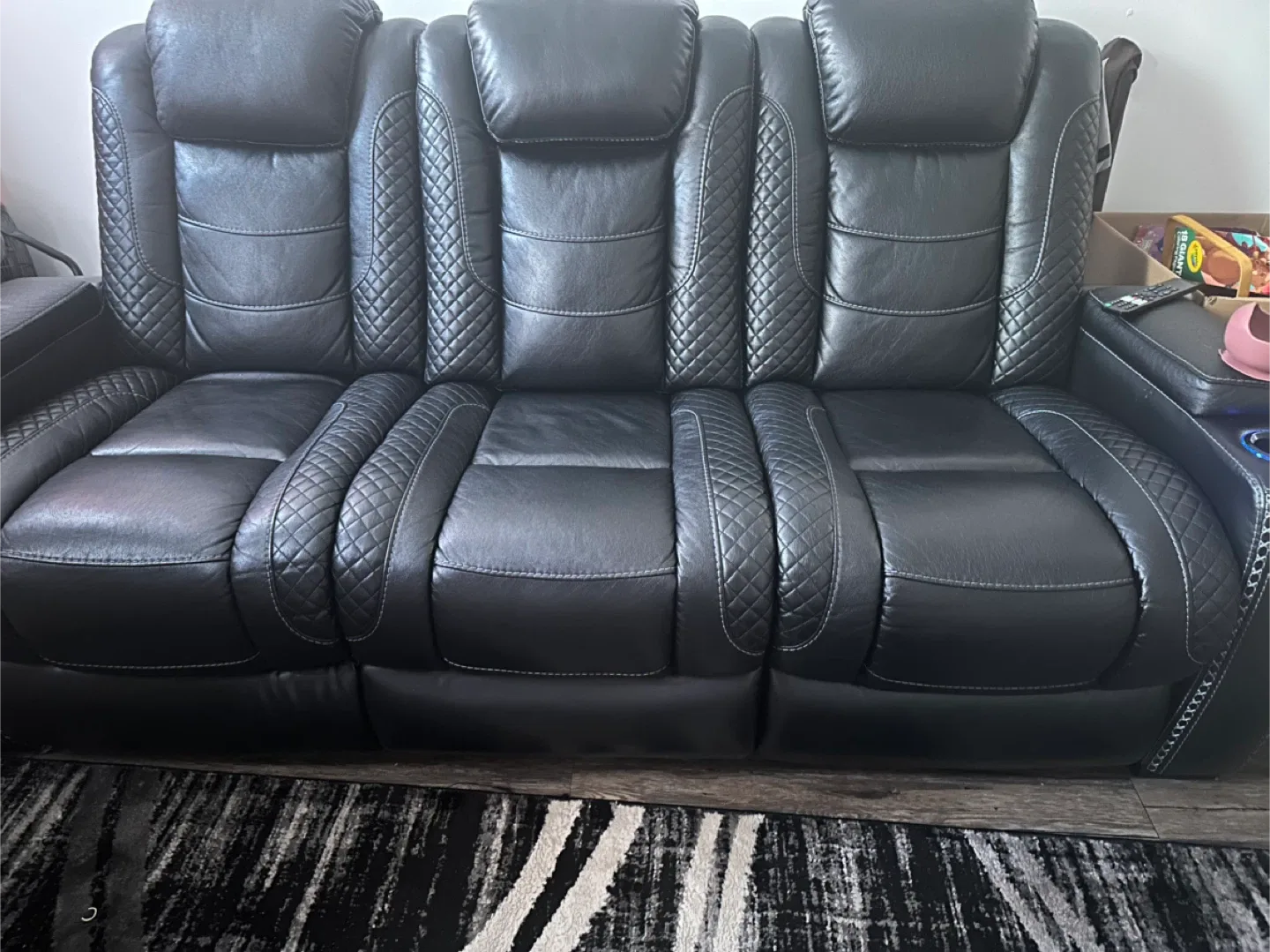 Black Leather Reclining Sofa image indicator(3)