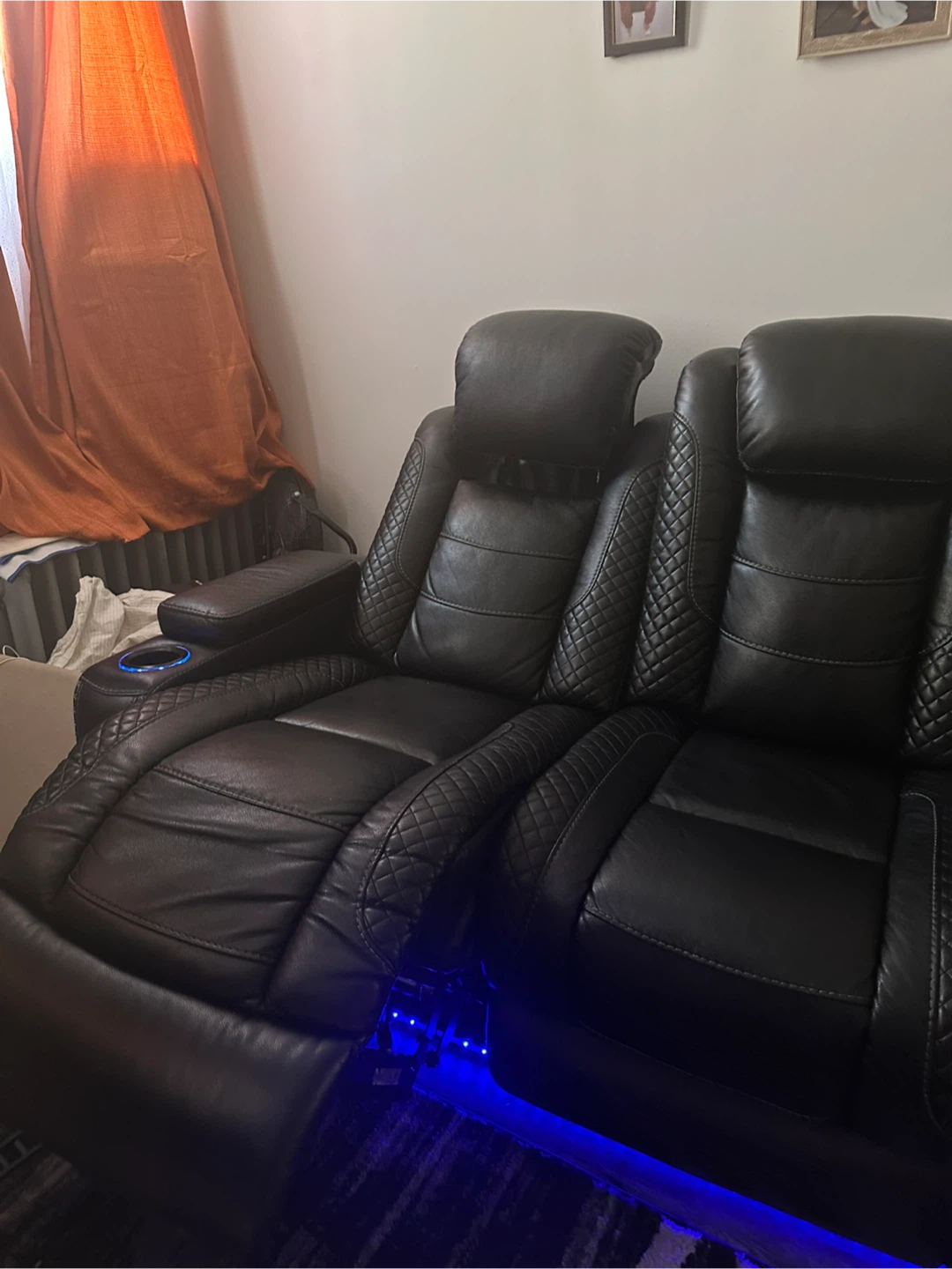 Black Leather Reclining Sofa