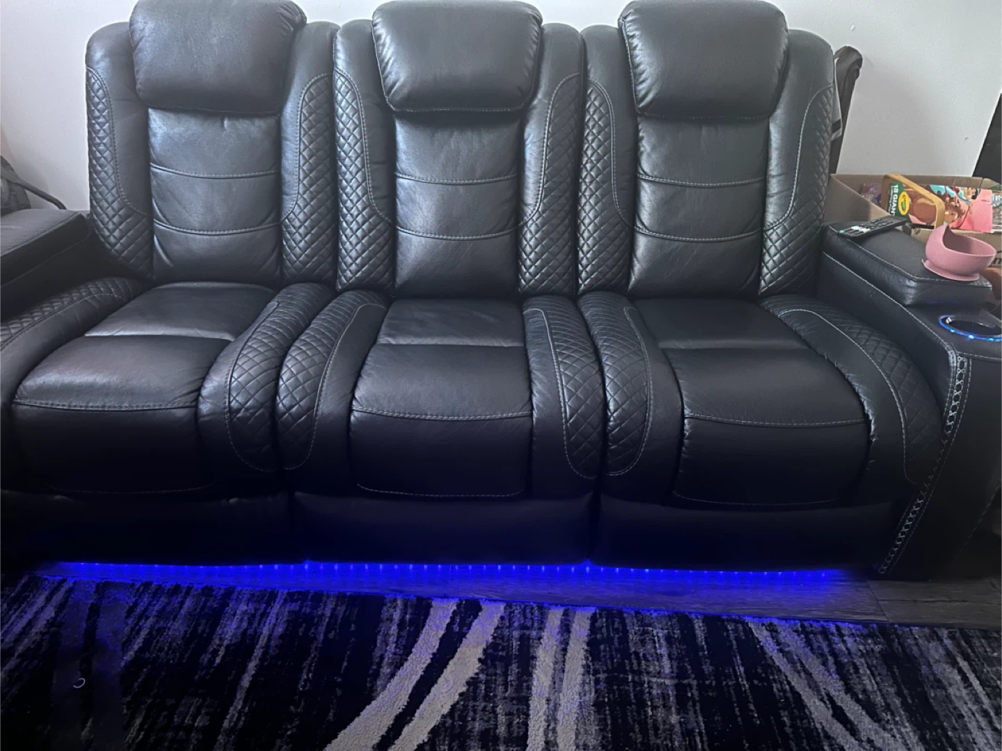 Black Leather Reclining Sofa - photo 2