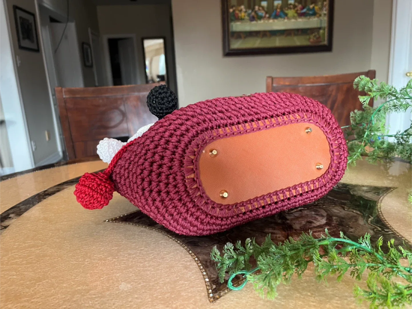 Handmade Crochet Burgundy Tote Bag image indicator(4)