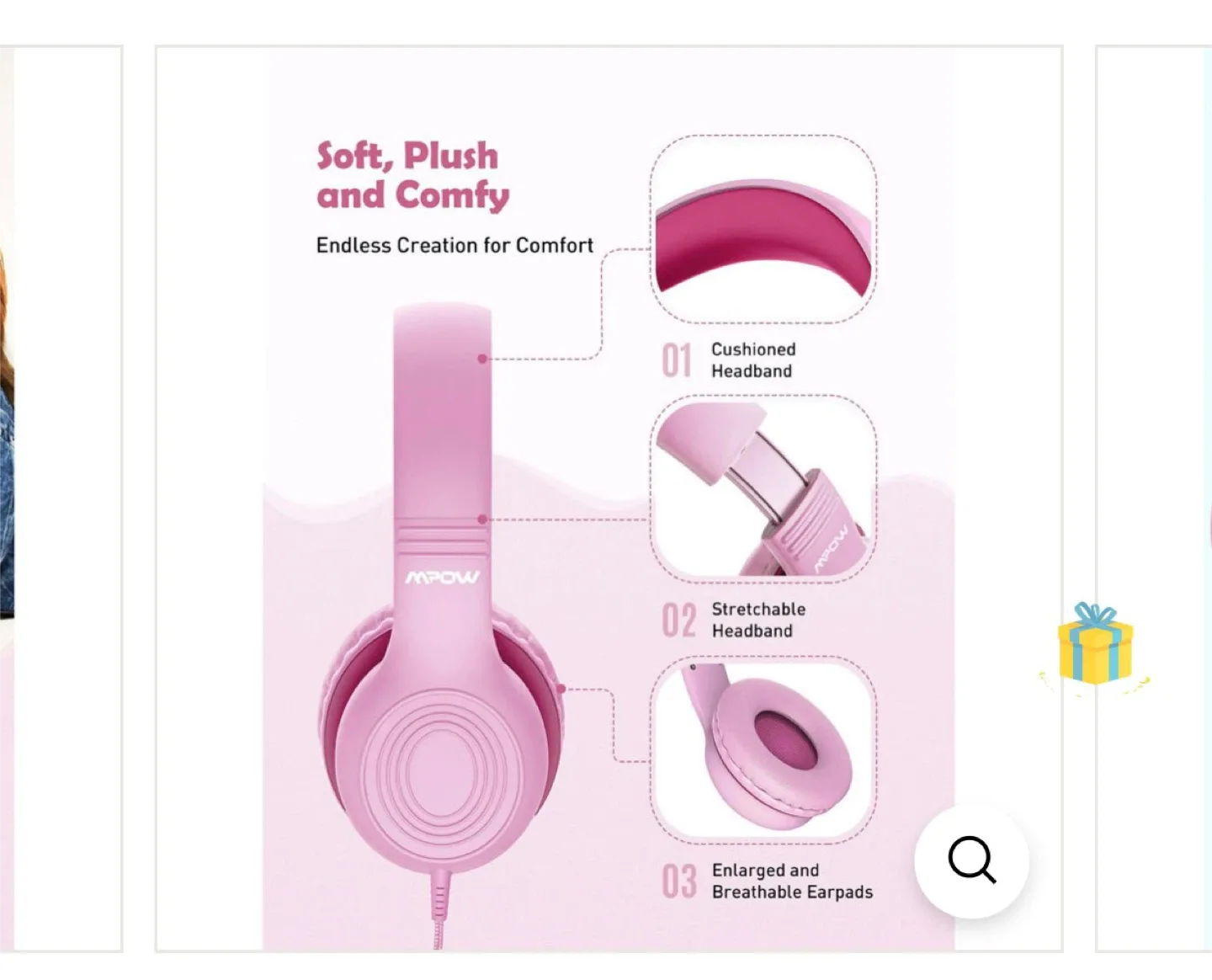 Mpow CH6S Pink Wired Headphones Kids image indicator(3)