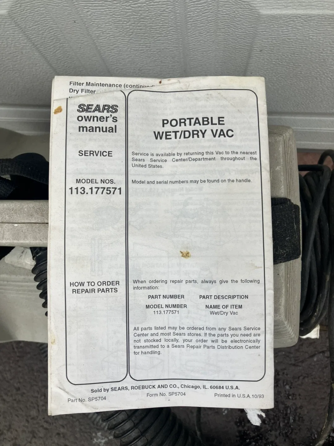 Sears Portable Wet/Dry Vac image indicator(3)